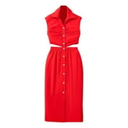LUOGENLI Dress for Girls Summer Fashion Girls' Sleeveless Hollow Back Bodycon Shirt Dress for Teens Girls Easter Dresses Size 78 Summer Easter Dresses for Girls 12-14 Floral Red 12 Years